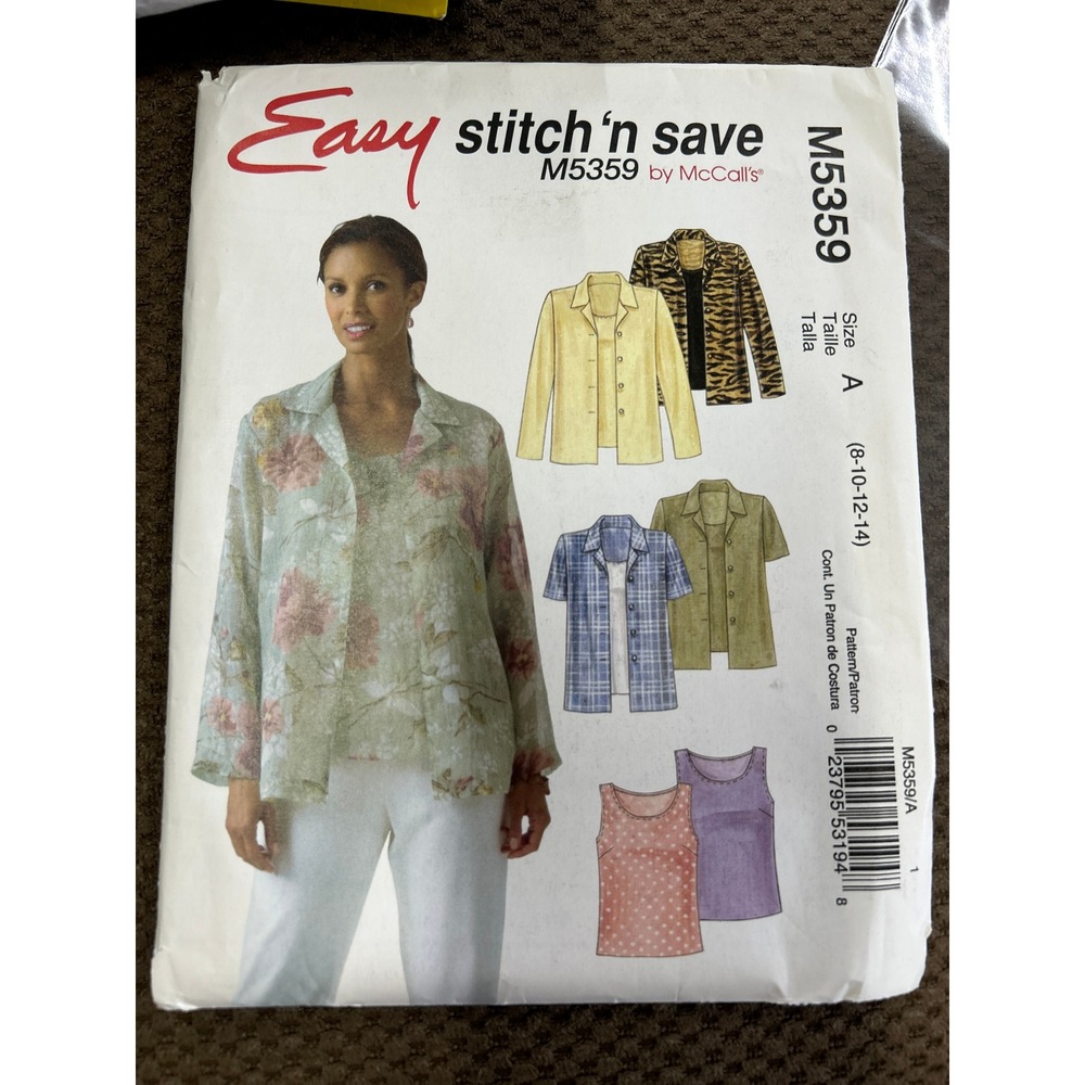 McCall's M5359 Misses Shirt Top Sewing Pattern Size 8-14 Button Front 2007